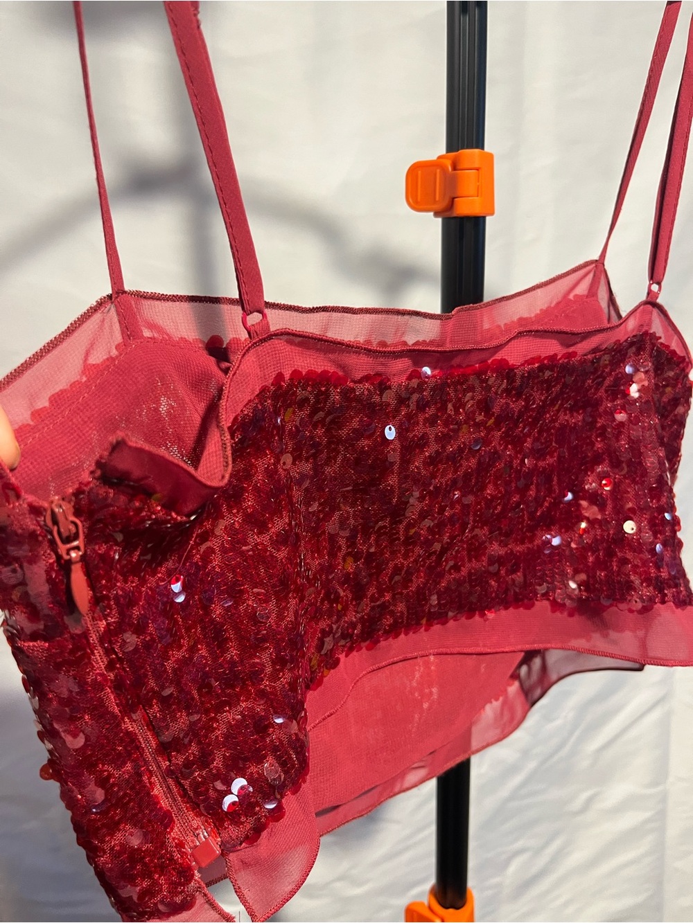 Zara Red Sequin Co-ord Set - strappy crop top and a high-waisted midi skirt XS - Picture 9 of 12
